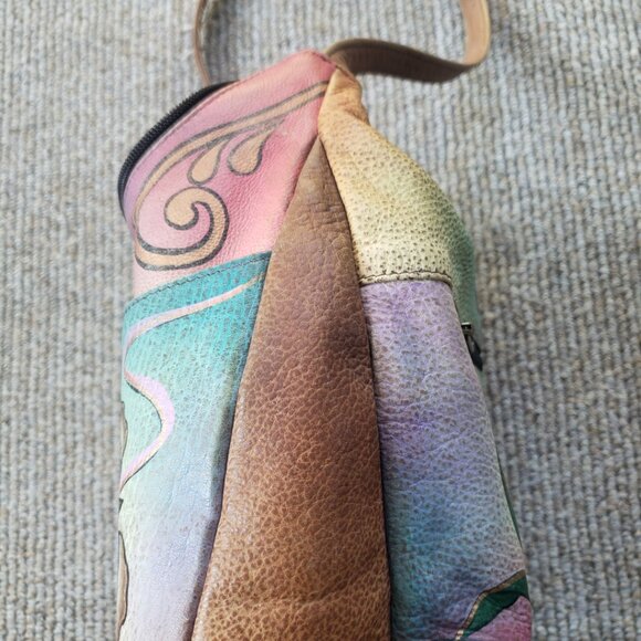 Anuschka Hobo Shoulder Bag w/ Wallet Hand Painted Leather Purse Butterfly - Picture 6 of 14